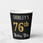 [ Thumbnail: 76th Birthday Party — Fancy Script, Faux Gold Look Paper Cups ]