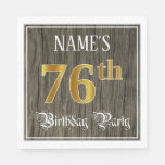 [ Thumbnail: 76th Birthday Party — Faux Gold & Faux Wood Looks Napkins ]
