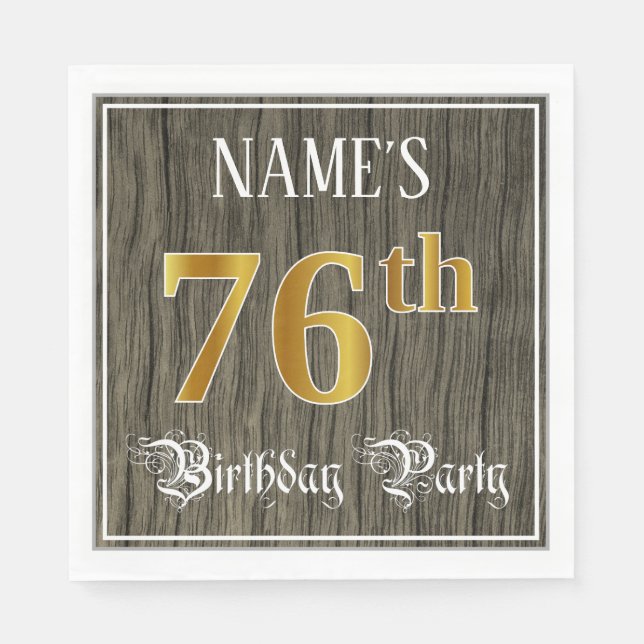 76th Birthday Party — Faux Gold & Faux Wood Looks Napkins (Front)