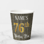 [ Thumbnail: 76th Birthday Party — Faux Gold & Faux Wood Looks Paper Cups ]