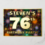 [ Thumbnail: 76th Birthday Party — Fun, Colorful Fireworks Look Invitation ]