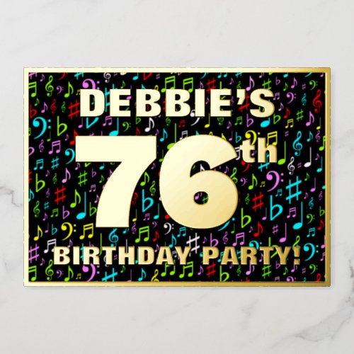 76th Birthday Party  Fun Colorful Music Symbols Foil Invitation