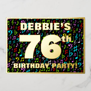 76th Birthday Party — Fun, Colorful Music Symbols Foil Invitation
