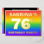 [ Thumbnail: 76th Birthday Party: Fun, Colorful Rainbow Pattern Invitation ]