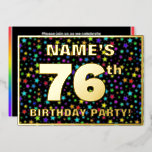 [ Thumbnail: 76th Birthday Party — Fun, Colorful Stars Pattern Invitation ]