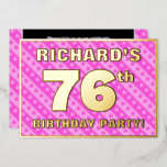 [ Thumbnail: 76th Birthday Party — Fun Pink Hearts and Stripes Invitation ]