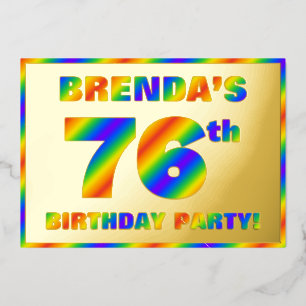 76th Birthday Party — Fun, Rainbow Spectrum “76” Foil Invitation