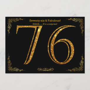76th Birthday party,Gatsby styl,black gold glitter Invitation