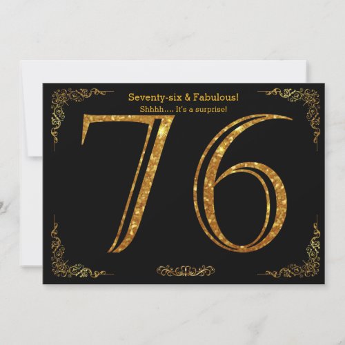 76th Birthday partyGatsby stylblack gold glitter Invitation