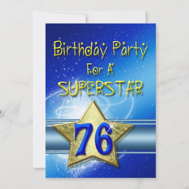 76th Birthday party Invitation for a Superstar. (Front)