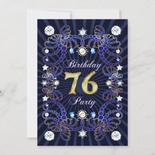 76th birthday party invite with masses of jewels