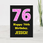 [ Thumbnail: 76th Birthday: Pink Stripes and Hearts "76" + Name Card ]