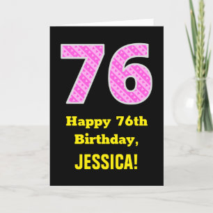 76th Birthday: Pink Stripes and Hearts "76" + Name Card