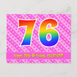 [ Thumbnail: 76th Birthday: Pink Stripes & Hearts, Rainbow 76 Postcard ]