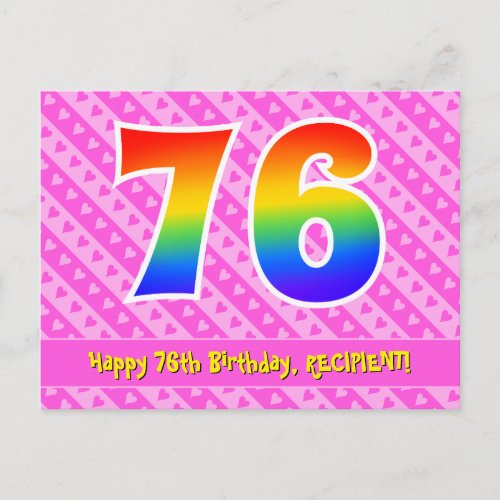 76th Birthday Pink Stripes  Hearts Rainbow 76 Postcard