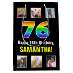 [ Thumbnail: 76th Birthday: Rainbow “76“, Custom Photos & Name Gift Bag ]
