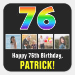 [ Thumbnail: 76th Birthday: Rainbow “76”; Custom Photos & Name Sticker ]