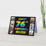 [ Thumbnail: 76th Birthday: Rainbow Text, Custom Photos & Name Card ]