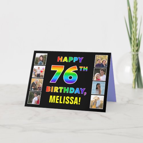 76th Birthday Rainbow Text Custom Photos  Name Card