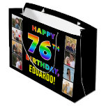 [ Thumbnail: 76th Birthday: Rainbow Text, Custom Photos & Name Gift Bag ]