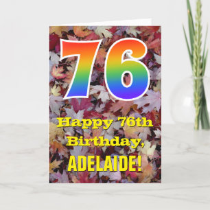 76th Birthday; Rustic Autumn Leaves; Rainbow "76" Card