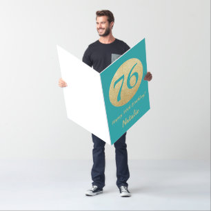 76th Birthday Teal Gold Glitter Extra Large Jumbo Card