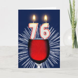 76th Birthday with wine and candles Card