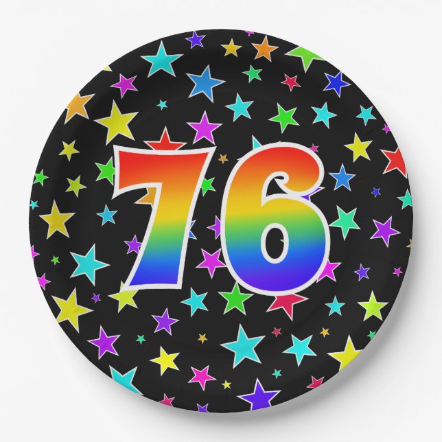 76th Event: Bold, Fun, Colorful Rainbow 76 Paper Plates (Front)