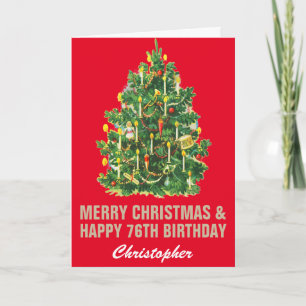 76th Happy Birthday and Merry Christmas Red & Gold Card