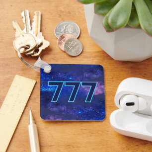 777 Angel Number Dark Blue Sparkle Manifestation Keychain