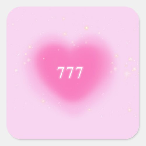 777 Pretty Pink Heart Aesthetic Angel Number  Square Sticker