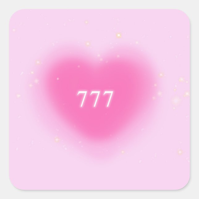 777 Pretty Pink Heart Aesthetic Angel Number  Square Sticker (Front)