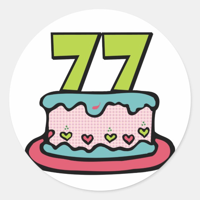 77 Year Old Birthday Cake Classic Round Sticker (Front)