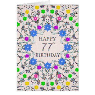 77th Birthday Abstract Flowers Cards