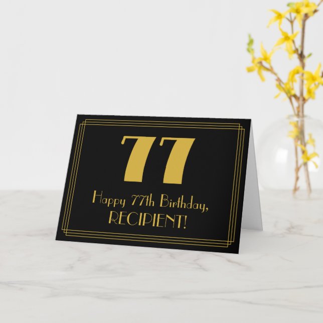 77th Birthday: Art Deco Inspired Look "77" + Name Card (Yellow Flower)