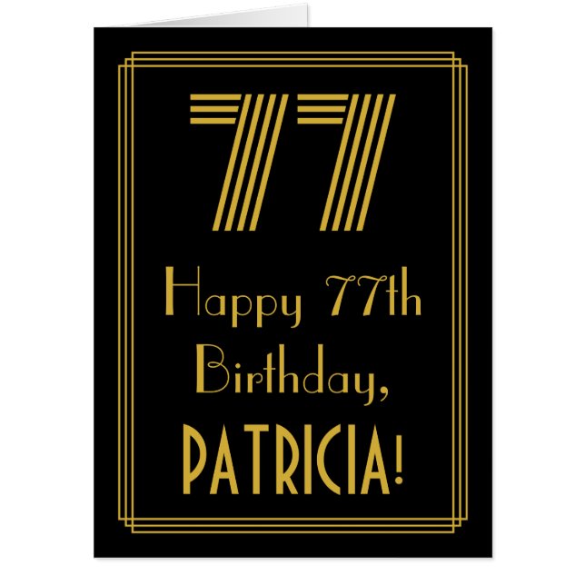 77th Birthday: Art Deco Inspired Look “77” + Name Card (Front)