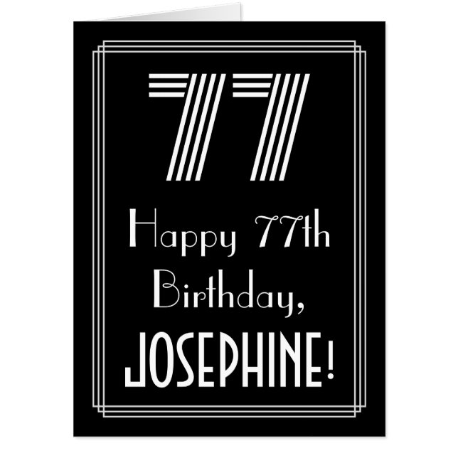 77th Birthday — Art Deco Inspired Look “77” + Name Card (Front)