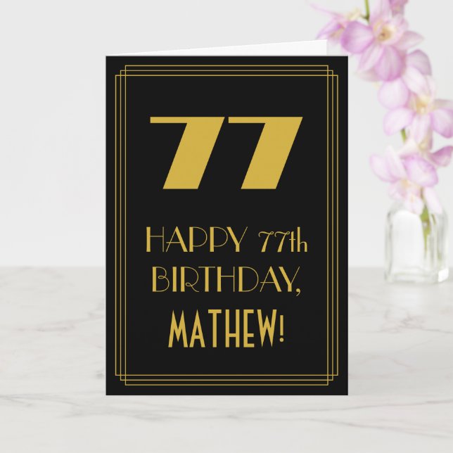 77th Birthday – Art Deco Inspired Look "77" & Name Card (Orchid)