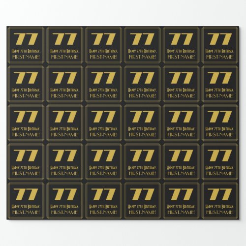 77th Birthday  Art Deco Inspired Look 77  Name Wrapping Paper