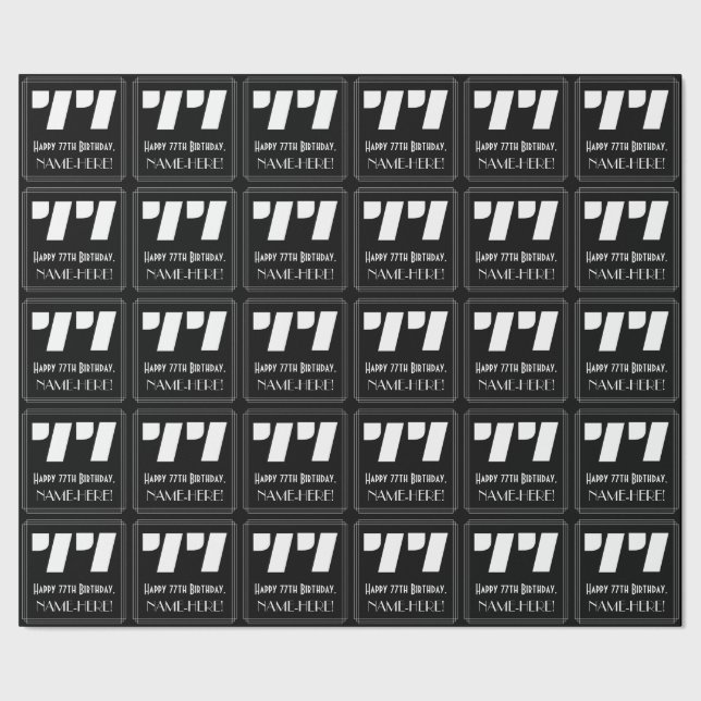 77th Birthday: Art Deco Inspired Look "77" & Name Wrapping Paper (Seam)