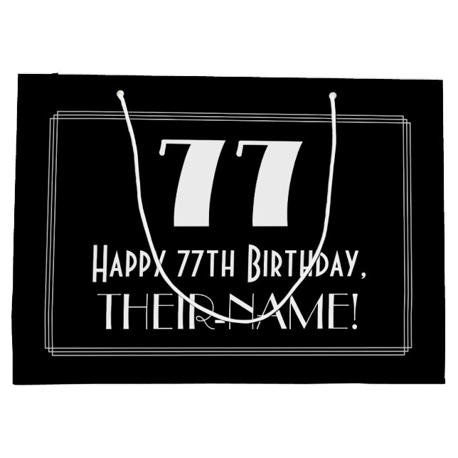77th Birthday: Art Deco Inspired Style "77", Name Large Gift Bag (Back)