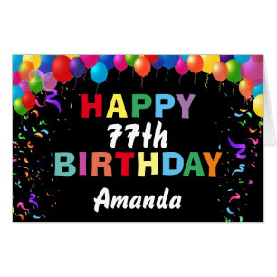 77th Birthday Balloons Black Extra Large Jumbo Card