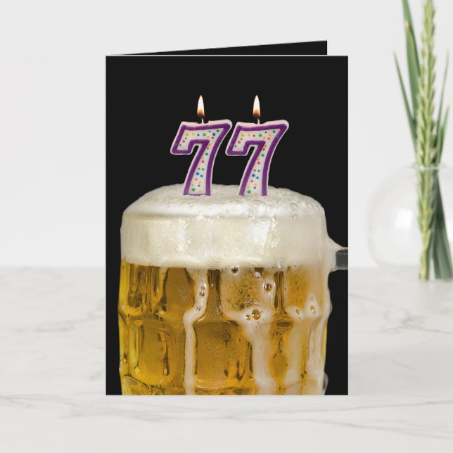 77th Birthday Beer on black Card (Front)