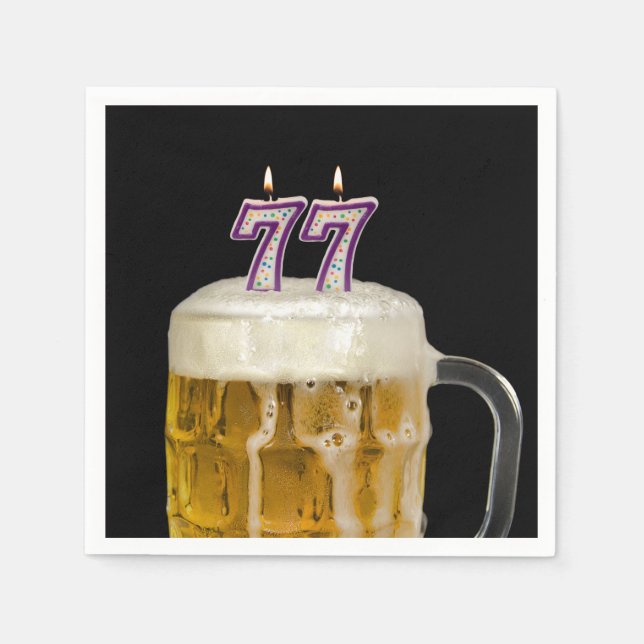 77th Birthday Beer on black Napkins (Front)