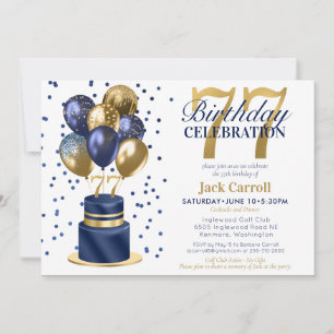 77th Birthday Blue Cake Invitation