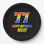 [ Thumbnail: 77th Birthday: Bold, Fun, Simple, Rainbow 77 Paper Plates ]