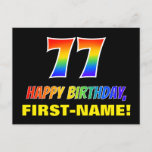 [ Thumbnail: 77th Birthday: Bold, Fun, Simple, Rainbow 77 Postcard ]