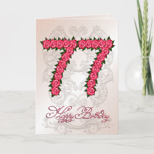 77th birthday card with roses and leaves (Front)