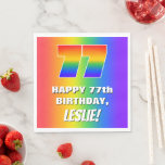 [ Thumbnail: 77th Birthday: Colorful, Fun Rainbow Pattern # 77 Napkins ]
