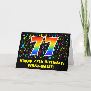 77th Birthday: Colorful Music Symbols & Rainbow 77 Card